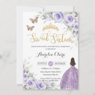 Invitation Sweet 16 Anniversaire Purple Lavender Floral Princ