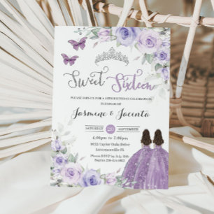 Invitation Sweet 16 Anniversaire Purple Lilac Princesses Flor