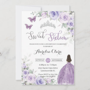 Invitation Sweet 16 Anniversaire Robe Florale Violet Princess