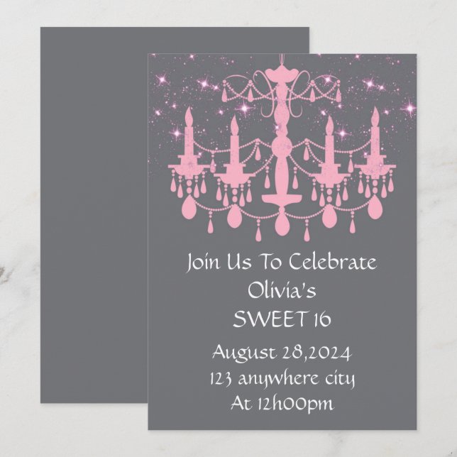 INVITATION SWEET 16 ANNIVERSAIRE ROSE D'INVITATION (Devant / Derrière)