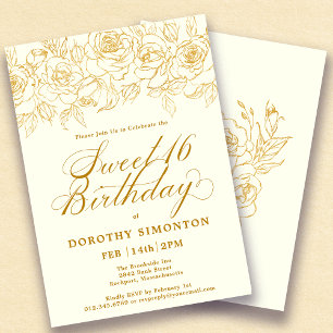 Invitation Sweet 16 Anniversaire Rose Floral Ivory White