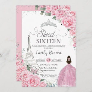 Invitation Sweet 16 Anniversaire Rose Floral Paris Eiffel Arg
