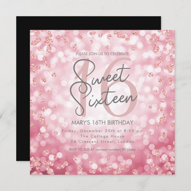 Invitation Sweet 16 Anniversaire Rose Gold Chic Parties scint (Devant / Derrière)
