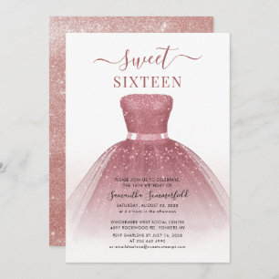 Invitation Sweet 16 Anniversaire Script Rose Gold fête d'anni