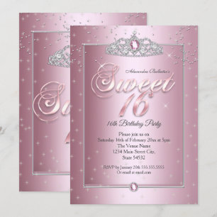 Invitation Sweet 16 Anniversaire Soirée Diamant Rose Silver T