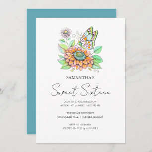 Invitation Sweet 16 Anniversaire Thème papillon fête