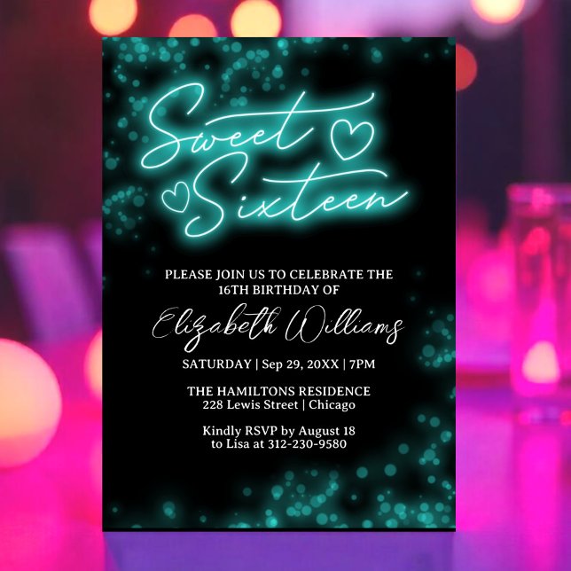 Invitation Sweet 16 Anniversaire Turquoise Neon Glow Dark Par (Créateur téléchargé)