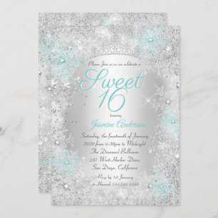 Invitation Sweet 16 Anniversaire Turquoise Silver Winter Wond