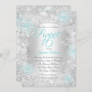 Invitation Sweet 16 Anniversaire Turquoise Silver Winter Wond