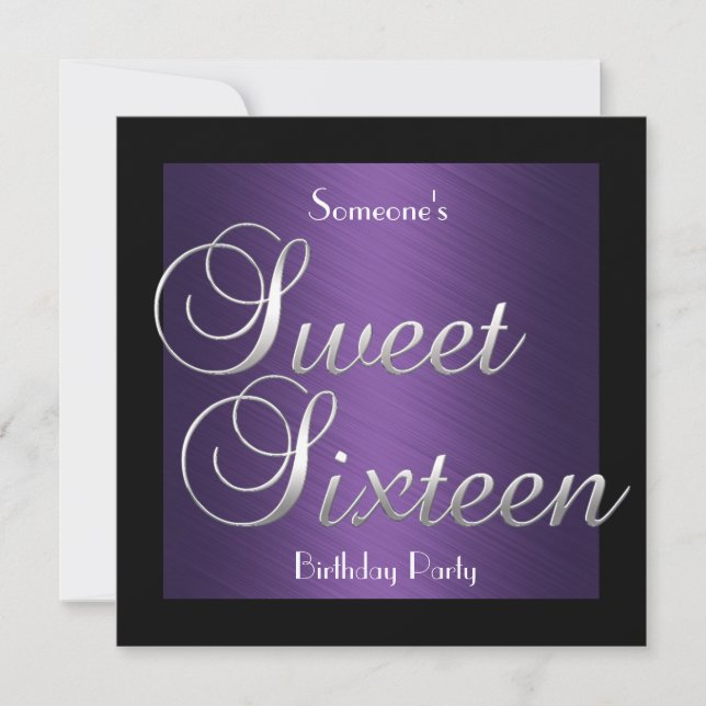 Invitation Sweet 16 Anniversaire violet noir argen (Devant)