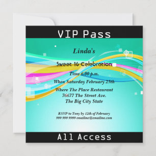 Invitation Sweet 16 Anniversaire VIP pass Disco 2