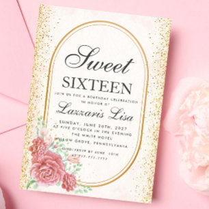 Invitation Sweet 16 Aquarelle Floral Surprise fête d'annivers