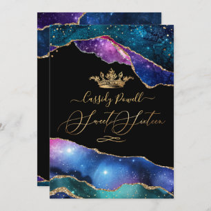 Invitation Sweet 16, Aquarelle Galaxy Agate Faux Gold
