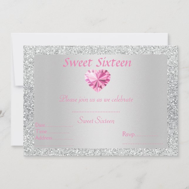 Invitation Sweet 16 argent brillant diamant rose (Devant)