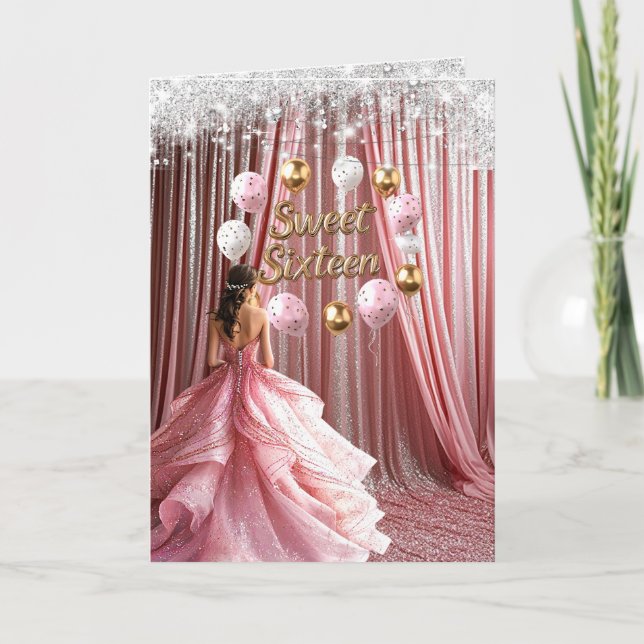 Invitation Sweet 16 Ballons de Parties scintillant en or rose (Devant)