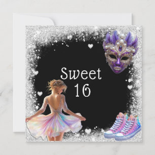 Invitation Sweet 16 Basket Parties scintillant Argent Mardi G
