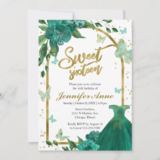 Invitation Sweet 16 Beurre Vert Blush Gown (Devant)