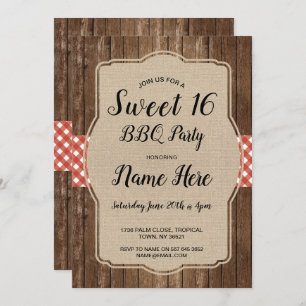 Invitation Sweet 16 Birthday Party BBQ Red En vichy Burlap