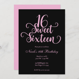 Invitation Sweet 16 Black & Bubblegum Pink fête d'anniversair