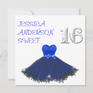 Invitation SWEET 16 Black Dress Bleu Bleu Blancs