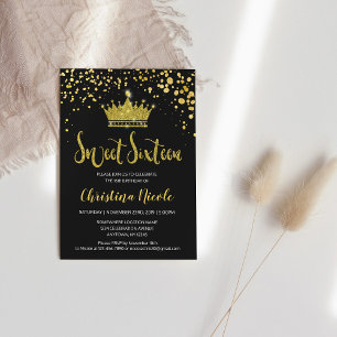 Invitation Sweet 16 Black Gold Parties scintillant Confetti C