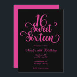 Invitation Sweet 16 Black & Hot Rose fête d'anniversaire<br><div class="desc">Personnaliser pour votre événement.</div>