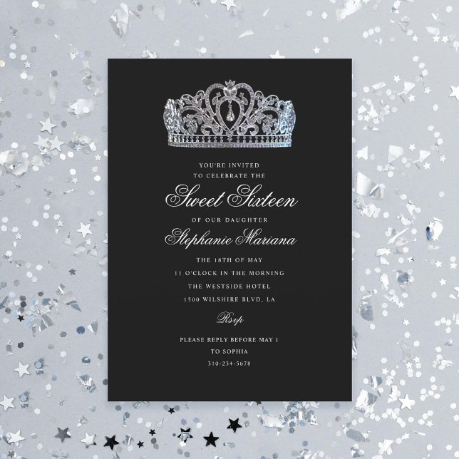 Invitation Sweet 16 Black Princess Couronne Jalon Anniversair (Créateur téléchargé)