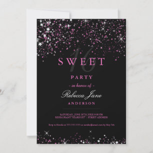 Invitation Sweet 16 Black Rose Parties scintillant Étincelle 