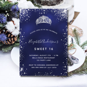 Invitation Sweet 16 bleu argent parties scintillant tiara gla