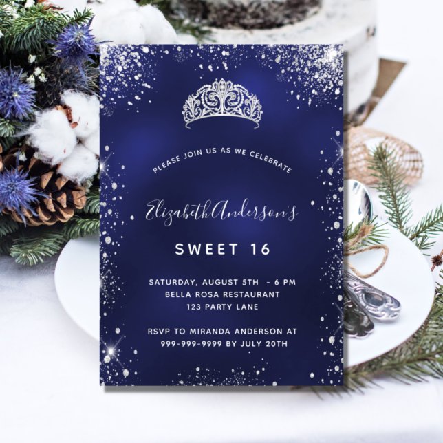 Invitation Sweet 16 bleu argent parties scintillant tiara gla (Créateur téléchargé)