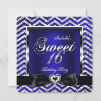Sweet 16 Bleu Royal Chevron Rayure Argent Noir