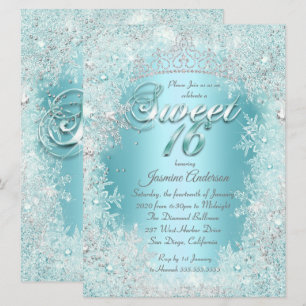 Invitation Sweet 16 bleu Turquoise Silver Winter Wonderland T