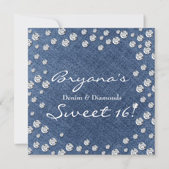 Invitation Sweet 16 Bling Diamants Dispersés Denim (Devant)