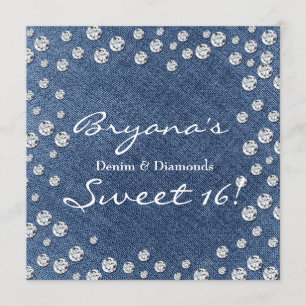 Invitation Sweet 16 Bling Diamants Dispersés Denim