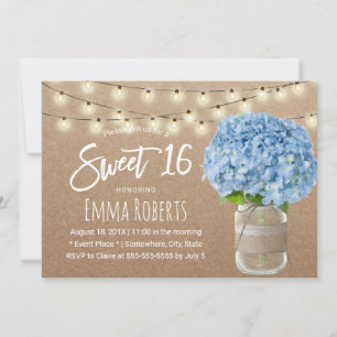 Invitation Sweet 16 Blue Hydrangea String éclats Rustique Kra