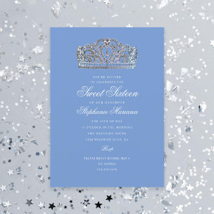 Invitation Sweet 16 Blue Princess Crown Jalon Anniversaire