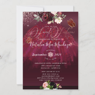 Invitation Sweet 16 Blush Bourgogne Aquarelle Fleurs Invitat