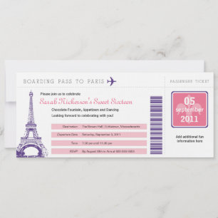 Invitation Sweet 16 Boarding Pass à Paris