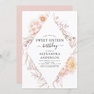 Invitation Sweet 16 Boho Dusty rose Floral 16e anniversaire I