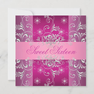 Invitation Sweet 16 Chaud rose/blanc Flocon de neige Invitati
