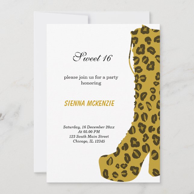 Invitation Sweet 16 Chaussures thème (Devant)