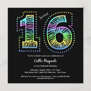 Invitation Sweet 16 Cool sur Black Anniversaire Fête Invitati