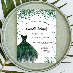 Invitation Sweet 16 couleur vert émeraude parties scintillant
