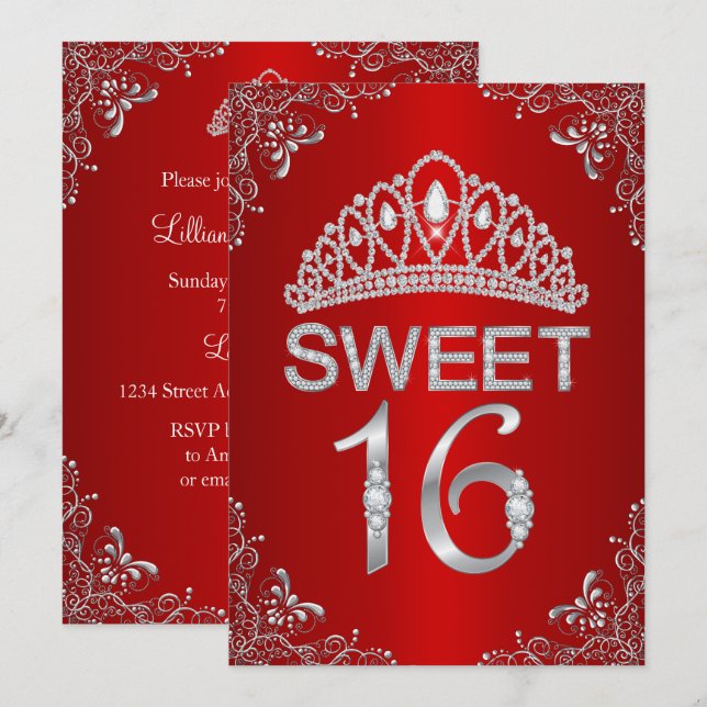 Invitation Sweet 16 Couronne de Diamants Étincelan (Devant / Derrière)
