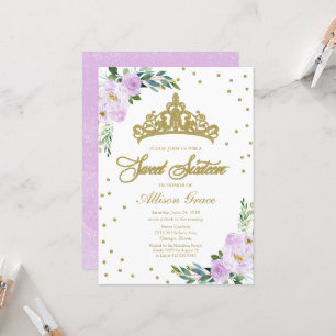 Invitation Sweet 16 Couronne dorée Fleurs lavande
