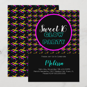 Invitation Sweet 16 Crazy Beam Néon Lumière Dans La Fête Somb