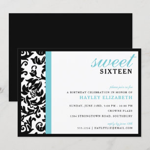Invitation Sweet 16 Damas moderne avec bordure, bleu