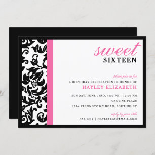 Invitation Sweet 16 Damas moderne avec bordure, rose vif