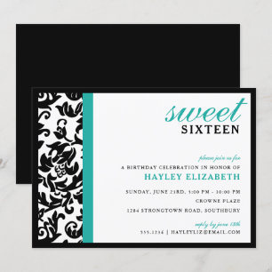 Invitation Sweet 16 Damas moderne avec bordure, Turquoise