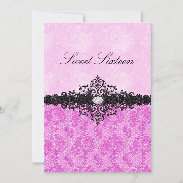 Invitation Sweet 16 Damask Paillettes Rose (Devant)